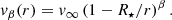 $$ \begin{aligned} v_{\beta }(r)=v_{\infty }\left(1-R_{{\star }}/r\right)^{\beta }. \end{aligned} $$