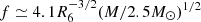 $ f \simeq 4.1R_6^{ - 3/2}{(M/2.5{M_ \odot })^{1/2}} $