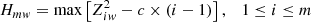 $$ \begin{aligned} H_{m{ w}} = \mathrm{max} \left[ Z_{i{ w}}^2 -c \times (i-1)\right], \quad 1\le i \le m \end{aligned} $$