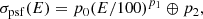 $$ \begin{aligned} \sigma _\mathrm{psf} (E) = p_0 (E/100)^{p_1} \oplus p_2, \end{aligned} $$