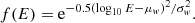 $$ \begin{aligned} f(E) = \mathrm{e}^{-0.5(\log _{10}E-\mu _{ w})^2/\sigma _{{ w}}^2}. \end{aligned} $$