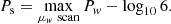 $$ \begin{aligned} P_{\rm s} = \max _{\mu _{{ w}} \; \mathrm{scan} } P_{ w} - \log _{10}6. \end{aligned} $$