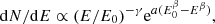 $$ \begin{aligned} \mathrm{d} N/\mathrm{d} E \propto (E/E_0)^{-\gamma } \mathrm{e}^{a(E_0^\beta -E^\beta )}, \end{aligned} $$