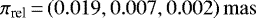 \[ \pi_{\textrm{rel}}\,{=}\,(0.019,0.007, 0.002)\,\rm{mas} \vspace*{-1pt}\]