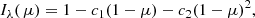 $$ \begin{aligned} I_{\lambda }(\,\mu ) = 1- c_1(1-\mu ) - c_2(1-\mu )^2, \end{aligned} $$
