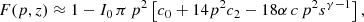 $$ \begin{aligned} F(p,z) \approx 1 - I_0\,\pi \,p^2\left[c_0 + {1}{4} p^2 c_2 - {1}{8} \alpha \,c\, p^2 s^{\gamma -1} \right], \end{aligned} $$