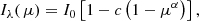 $$ \begin{aligned} I_{\lambda }(\,\mu ) = I_0\left[1 - c\left( 1 - \mu ^\alpha \right) \right], \end{aligned} $$
