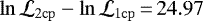 $\ln \mathcal{L}_{\mathrm{2cp}} - \ln \mathcal{L}_{\mathrm{1cp}}\,{=}\,24.97$