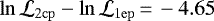 $\ln \mathcal{L}_{\mathrm{2cp}} - \ln \mathcal{L}_{\mathrm{1ep}}\,{=}\,-4.65$