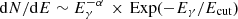 $ \mathrm{d}N/\mathrm{d}E\sim E_{\gamma}^{-\alpha}\,\times\,\mathrm{Exp}(-E_{\gamma}/E_{\mathrm{cut}}) $