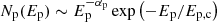 $ N_{\mathrm{p}}(E_{\mathrm{p}}) \thicksim E_{\mathrm{p}}^{-\alpha_{\mathrm{p}}} \exp\left(-E_{\mathrm{p}}/E_{\mathrm{p, c}}\right) $