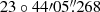$ 23\circ44{\prime}05{{\overset{\prime\prime}{.}}}268 $