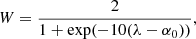 $$ \begin{aligned} W = \frac{2}{1+\mathrm{exp}(-10(\lambda -\alpha _0))}, \end{aligned} $$