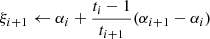 $ \xi_{i+1} \gets \alpha_{i}+\frac{t_{i}-1}{t_{i+1}}(\alpha_{i+1}-\alpha_{i}) $