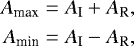 \begin{align*} A_{\textrm{max}}& = A_{\textrm{I}}&#x002B;A_{\textrm{R}},\\ A_{\textrm{min}}& = A_{\textrm{I}}-A_{\textrm{R}}, \end{align*}