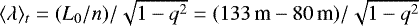 $\langle\lambda\rangle_{t}=(L_{0}/n)/\sqrt{1-q^2} = (133\,\text{m}-80\,\text{m}) /\sqrt{1-q^2}$