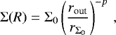 \begin{equation*}\Sigma(R) \;{=}\; \Sigma_{0}\left( \frac{r_{\textrm{out}}}{r_{\Sigma_{0}}} \right)^{-p} \,, \end{equation*}