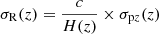 $ \sigma_{\mathrm{R}}(z) = \frac{c}{H(z)} \times \sigma_{\mathrm{p}z}(z) $
