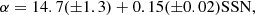 $$ \begin{aligned}&\alpha =14.7(\pm 1.3)+0.15(\pm 0.02)\mathrm{SSN}, \end{aligned} $$
