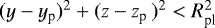 $(y - y_{\textrm{p}} )^2 &#x002B; (z - z_{\textrm{p }})^2 < R_{\textrm{pl}}^2$