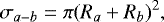 \begin{equation*} \sigma_{a-b} = \pi (R_a &#x002B; R_b)^2, \end{equation*}