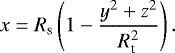 \begin{equation*}x = R_{\textrm{s}} \left(1-\frac{y^2 &#x002B; z^2}{R_{\textrm{t}}^2} \right). \end{equation*}