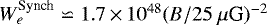 $W_e^{\textrm{Synch}} \backsimeq 1.7\,{\times}\,10^{48} (B / 25 ~\mu\mbox{G})^{-2}$