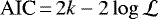 $\mbox{AIC}\,{=}\,2k - 2\log\mathcal{L}$