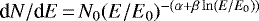 $\textrm{d}N/\textrm{d}E\,{=}\,N_0 (E/E_0)^{- (\alpha &#x002B;\beta\ln(E/E_0))}$