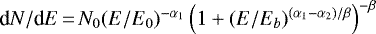 $\textrm{d}N/\textrm{d}E\,{=}\,N_0 (E/E_0)^{-\alpha_1} \left( 1 &#x002B; (E/E_b)^{(\alpha_1 - \alpha_2)/\beta} \right)^{-\beta}$