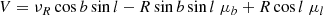 $$ \begin{aligned}&V = \nu _R \cos b \sin l - R \sin b \sin l \; \mu _b + R \cos l \; \mu _l\end{aligned} $$