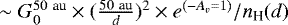 $\sim G_0^{50~\textrm{au}} \times (\frac{50~\textrm{au}}{d})^2 \times e^{(-A_v=1)}/ n_{\textrm{H}}(d)$