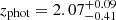 $ z_{\mathrm{phot}}=2.07^{+0.09}_{-0.41} $