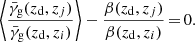 $$ \begin{aligned} \left\langle \frac{ {\bar{\gamma }_{\mathrm{g} }}({z_{\mathrm{d} }}, z_j)}{{\bar{\gamma }_{\mathrm{g} }}( {z_{\mathrm{d} }}, z_i) }\right\rangle - \frac{\beta ({z_{\mathrm{d} }},z_j)}{\beta ({z_{\mathrm{d} }},z_i)}\,{=}\,0. \end{aligned} $$