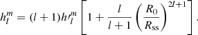 $$ \begin{aligned} h_l^m=(l+1){h\prime }_l^m\left[1+\frac{l}{l+1}\left(\frac{R_0}{R_{\mathrm{ss} }}\right)^{2l+1}\right]. \end{aligned} $$