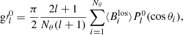 $$ \begin{aligned} {\mathrm{g}\prime }_l^0=\frac{\pi }{2}\frac{2l+1}{N_{\theta }(l+1)}\sum \limits _{i=1}^{N_{\theta }}\langle B_{i}^\mathrm{los} \rangle P_l^0(\cos \theta _i), \end{aligned} $$