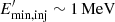 $ E^{\prime}_\mathrm{min,inj} \sim 1\, {\rm {MeV}} $