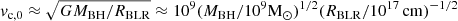 $ v_{\mathrm{c,0}} \approx \sqrt{G M_{\mathrm{BH}}/R_{\mathrm{BLR}}}\approx 10^9(M_{\mathrm{BH}}/10^9 {\mathrm{M}}_\odot)^{1/2}(R_{\mathrm{BLR}}/10^{17}\,\mathrm{cm})^{-1/2} $