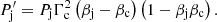 $$ \begin{aligned} P^\prime _{\mathrm{j} } = P_{\mathrm{j} } \Gamma _{\mathrm{c} }^2 \left(\beta _{\mathrm{j} }-\beta _{\mathrm{c} }\right)\left(1-\beta _{\mathrm{j} } \beta _{\mathrm{c} }\right). \end{aligned} $$