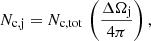 $$ \begin{aligned} N_\mathrm{c,j} = N_\mathrm{c,tot} \, \left( \frac{\Delta \Omega _\mathrm{j} }{4\pi } \right), \end{aligned} $$