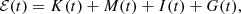 $$ \begin{aligned} \mathcal{E} (t) = K(t) + M(t) + I(t) + G(t), \end{aligned} $$