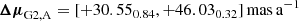 $$ \begin{aligned} {\boldsymbol{\Delta \mu }}_{\mathrm{G2,A} }&= [+30.55_{0.84}, +46.03_{0.32}]\,{\mathrm{mas} }\,{\mathrm{a} }^{-1} \end{aligned} $$