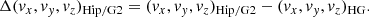 $$ \begin{aligned} \Delta ({ v}_x,{ v}_{ y},{ v}_z)_{\mathrm{Hip/G2} } = ({ v}_x,{ v}_{ y},{ v}_z)_{\mathrm{Hip/G2} } - ({ v}_x,{ v}_{ y},{ v}_z)_{\mathrm{HG} }. \end{aligned} $$