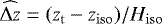 $\widehat{\Delta z}=(\z_{\mathrm{t}}-z_{\mathrm{iso}})/\H_{\mathrm{iso}}$