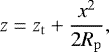\begin{align*} z=\z_{\mathrm{t}}+ \frac{x^2}{2R_{\mathrm{p}}}, \end{align*}