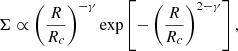 $$ \begin{aligned} \Sigma \propto \left(\frac{R}{R_{c}}\right)^{-\gamma }\mathrm{exp}\left[-\left(\frac{R}{R_{c}}\right)^{2-\gamma }\right], \end{aligned} $$