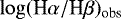 $\log({\textrm{H}\alpha}/{\textrm{H}\beta})_{\textrm{obs}}$
