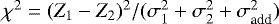 $\chi^2 = (Z_1-Z_2)^2/(\sigma_1^2&#x002B;\sigma_2^2&#x002B;\sigma_{\textrm{add}}^2)$