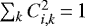 $\sum_k C_{i,k}^2\,{=}\,1$