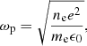 $$ \begin{aligned} \omega _{\rm p} = \sqrt{\frac{n_{\rm e} e^2}{m_{\rm e}\epsilon _0}}, \end{aligned} $$